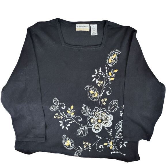 Alfred Dunner Sweater Floral‎ Embroidered Women 1X Square Neck Long Sleeve Black - Picture 9 of 9